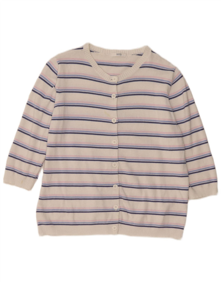 Marks & Spencer Dame Cardigan Sweater UK 16 Stor Hvidstribet