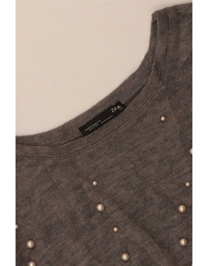 Zara Dame Oversized Top Langærmet UK 14 Medium Grå
