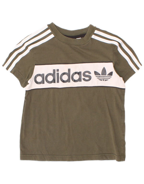 Adidas drenge grafisk t-shirt top 5-6 år Khaki Colourblock Bomuld