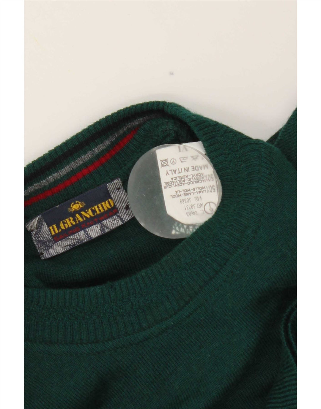 Il Granchio Herre Crew Neck Jumper Sweater Stor Grøn Stribet Uld