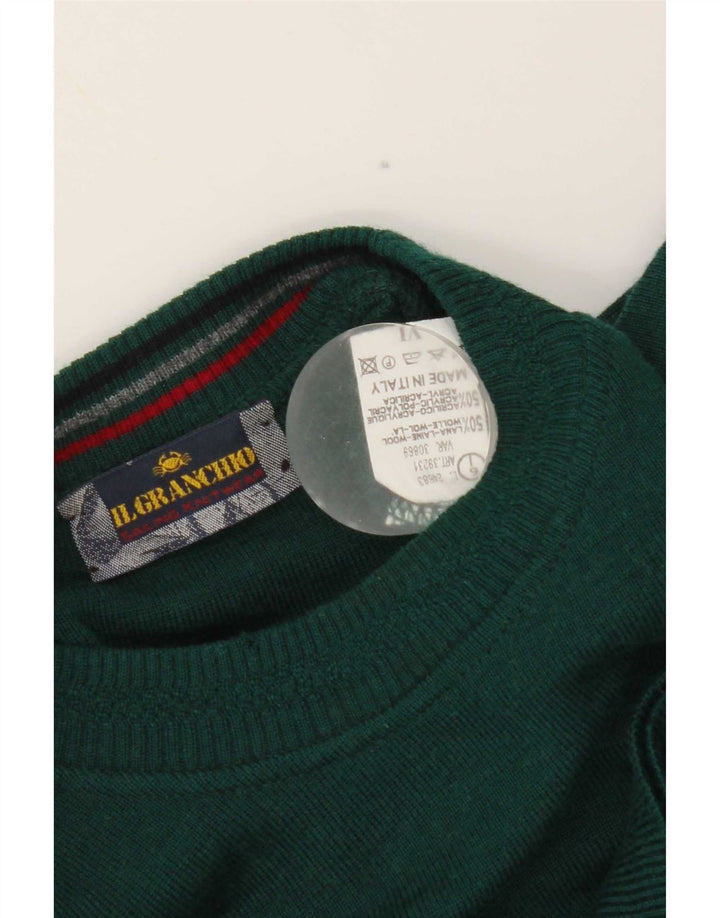 Il Granchio Herre Crew Neck Jumper Sweater Stor Grøn Stribet Uld
