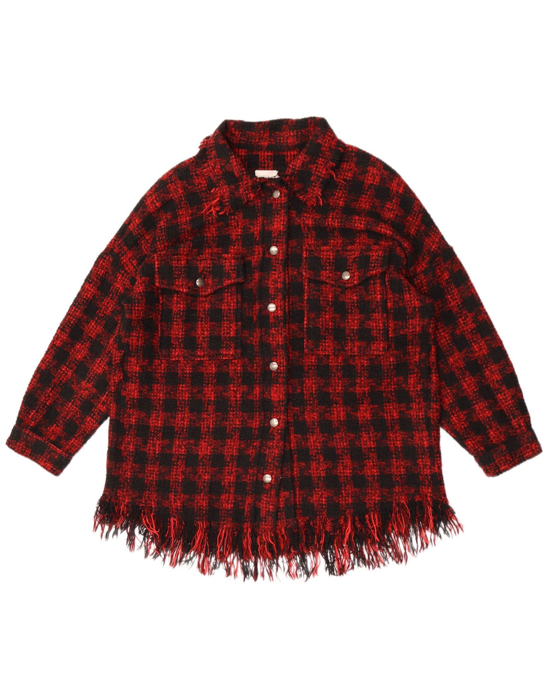 Zara Dame Overshirt Oversized skjorte UK 14 Medium Red Houndstooth Akryl