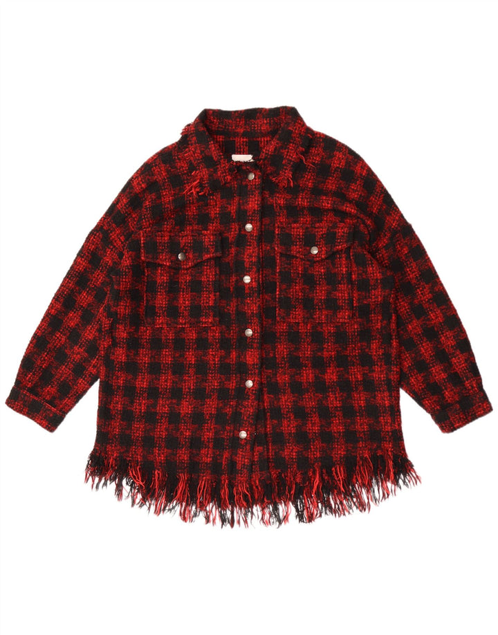 Zara Dame Overshirt Oversized skjorte UK 14 Medium Red Houndstooth Akryl