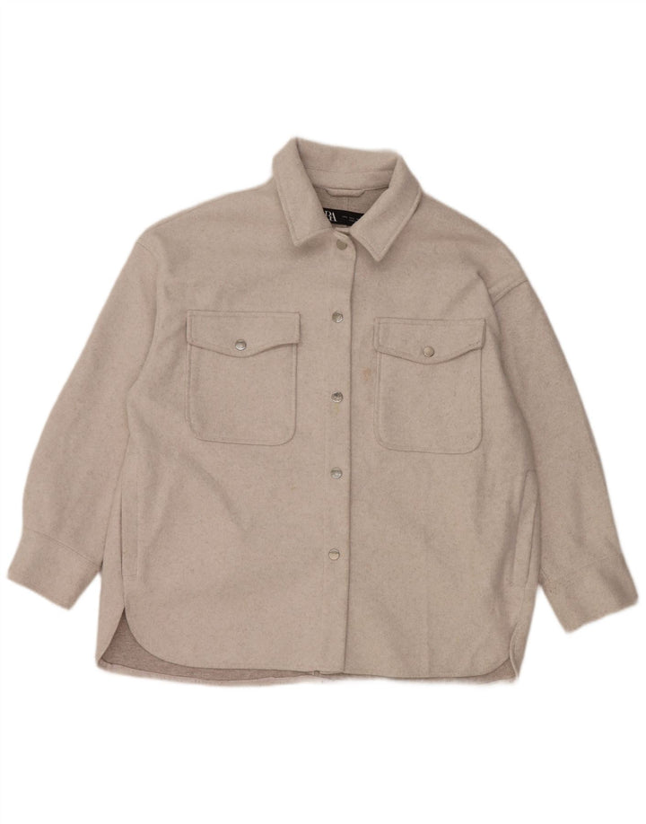 Zara Dame Oversized Shacket Fleeceskjorte UK 16 Large Grå Polyester