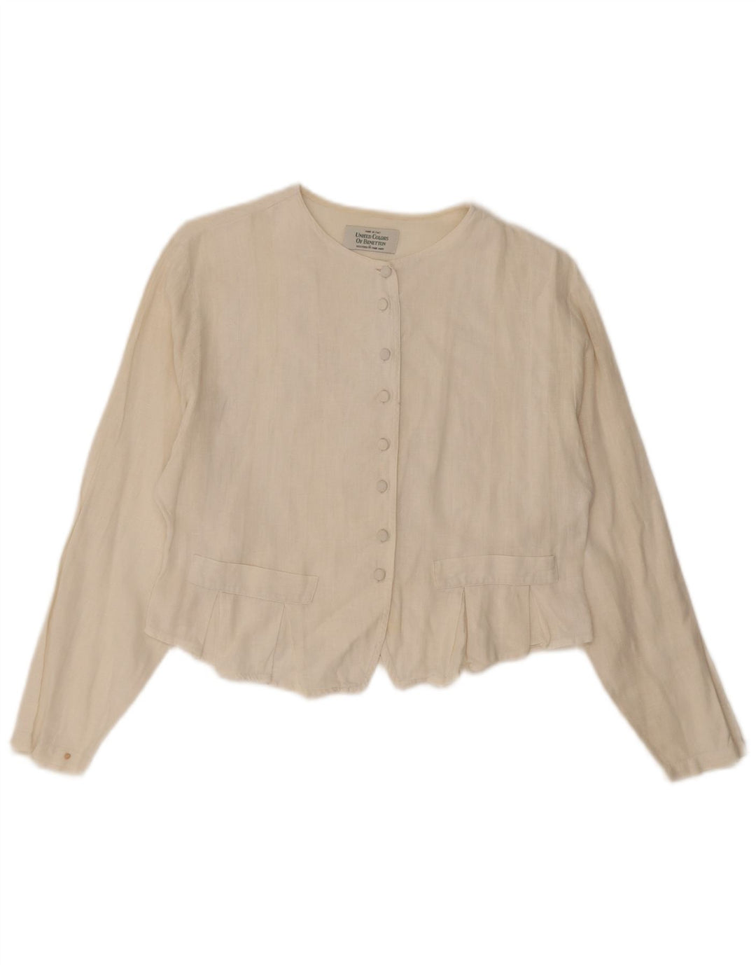 Benetton Womens Crop Shirt Bluse UK 14 Medium Off White