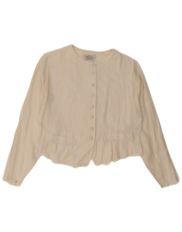Benetton Womens Crop Shirt Bluse UK 14 Medium Off White