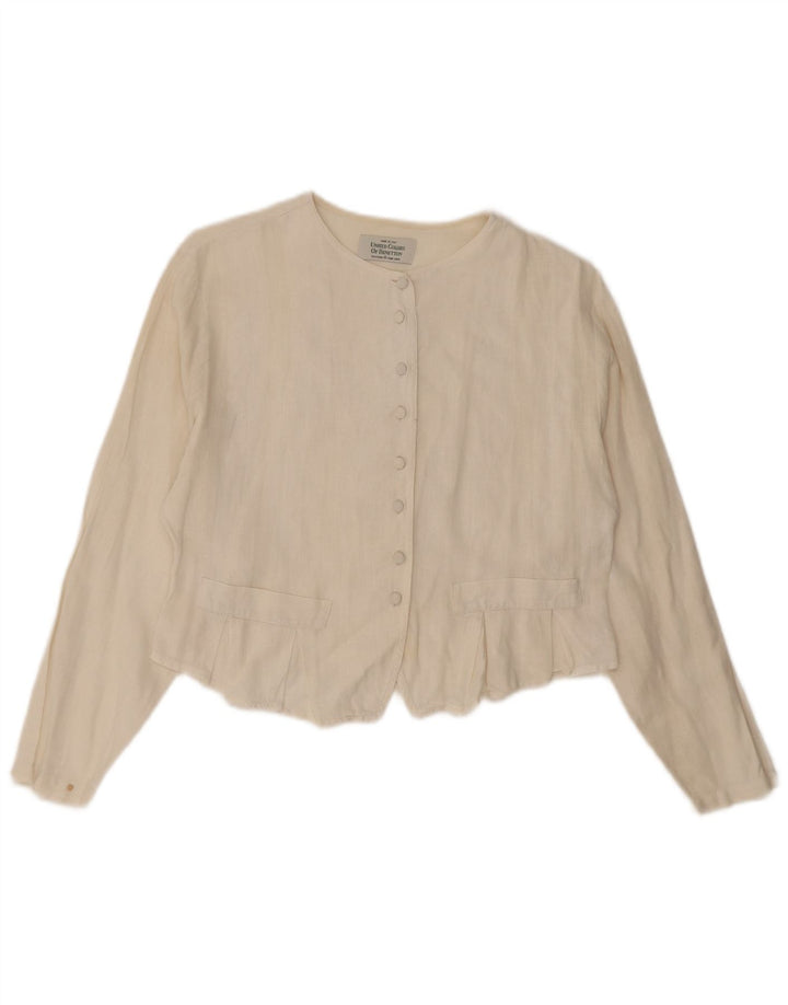 Benetton Womens Crop Shirt Bluse UK 14 Medium Off White