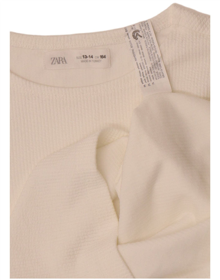 Zara Girls Grafisk Top Langærmet 13-14 År Hvid Polyester