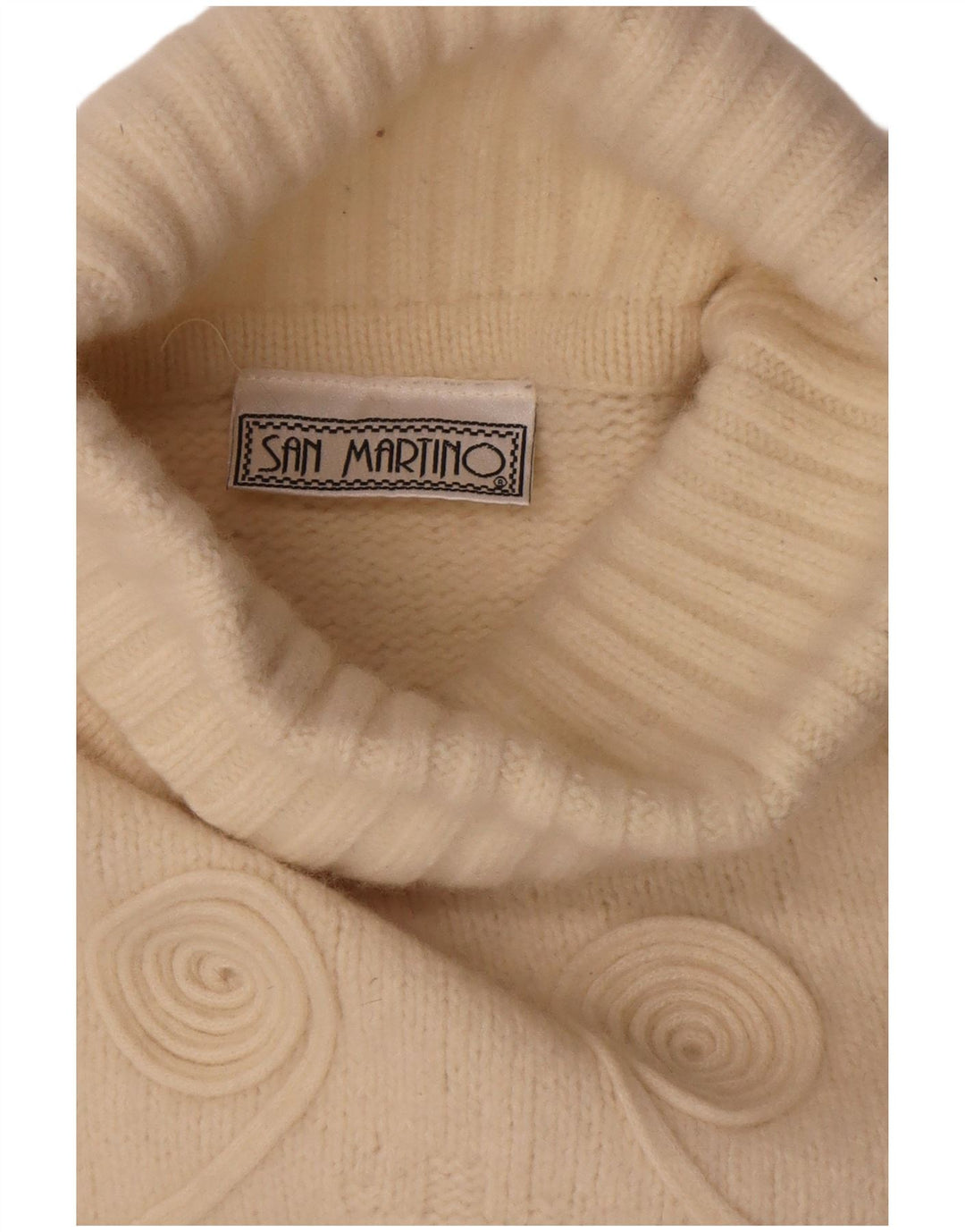 Vintage Dame Roll Neck Jumper Sweater UK 14 Medium Off White Geometrisk