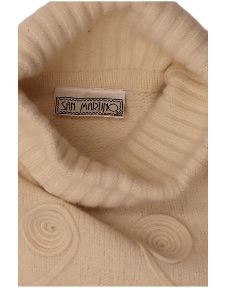 Vintage Dame Roll Neck Jumper Sweater UK 14 Medium Off White Geometrisk