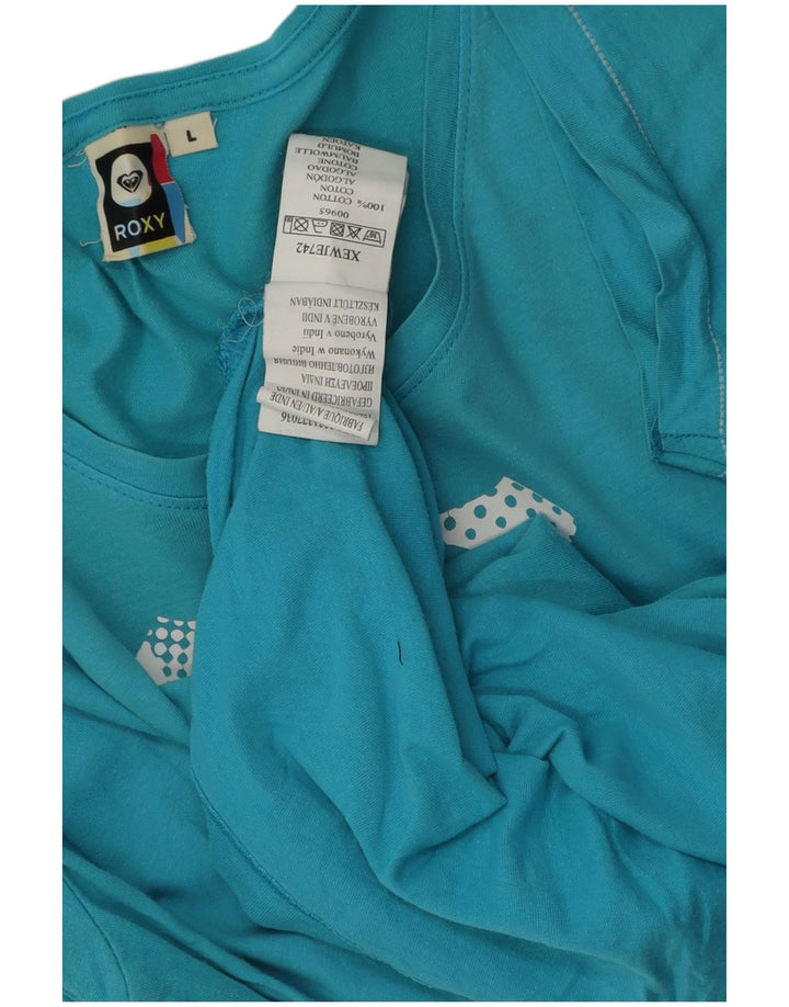 Roxy Dame Grafisk T-Shirt Top UK 16 Stor Blå Bomuld