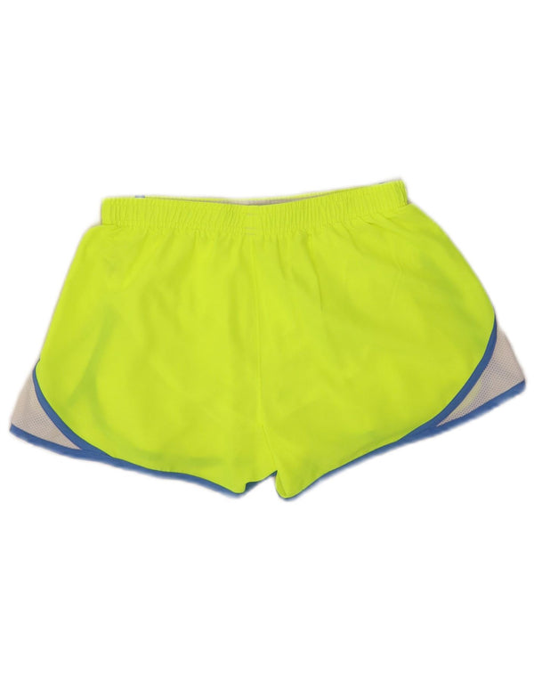 Under Armour Womens Heat Gear Sports Shorts UK 10 Small Yellow Colourblock