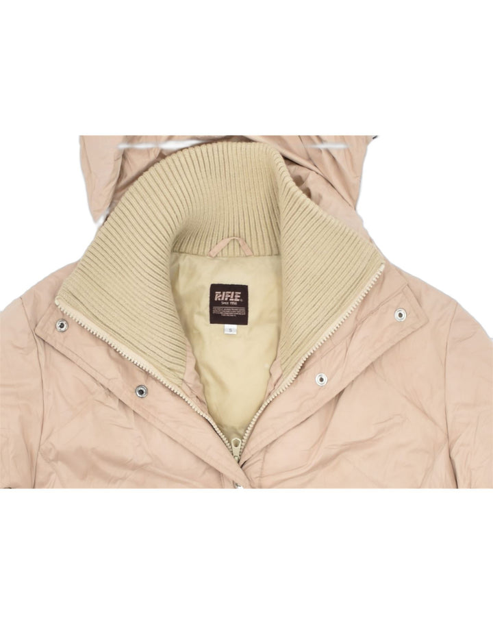 RIFLE Womens Hooded Padded Jacket UK 10 Small Beige Nylon | Vintage | Thrift | Second-Hand | Used Clothing | Messina Hembry 