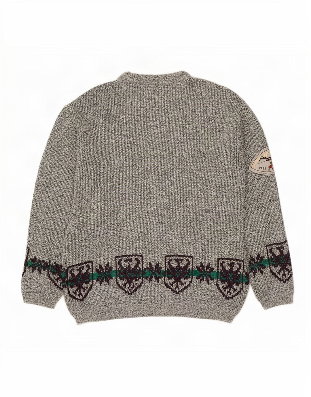 Vintage Herre Crew Neck Jumper Sweater Large Grey Fair Isle Wool