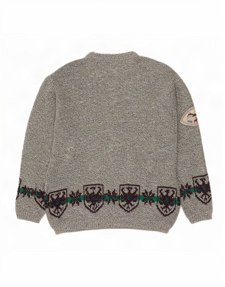 Vintage Herre Crew Neck Jumper Sweater Large Grey Fair Isle Wool