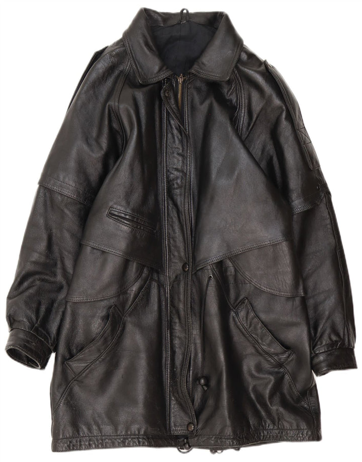 Vintage kvinders oversize læderfrakke UK 16 Large Black