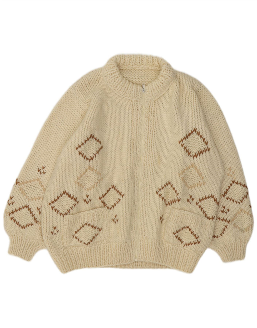 Vintage herre cardigan sweater XL Off White Argyle/Diamond