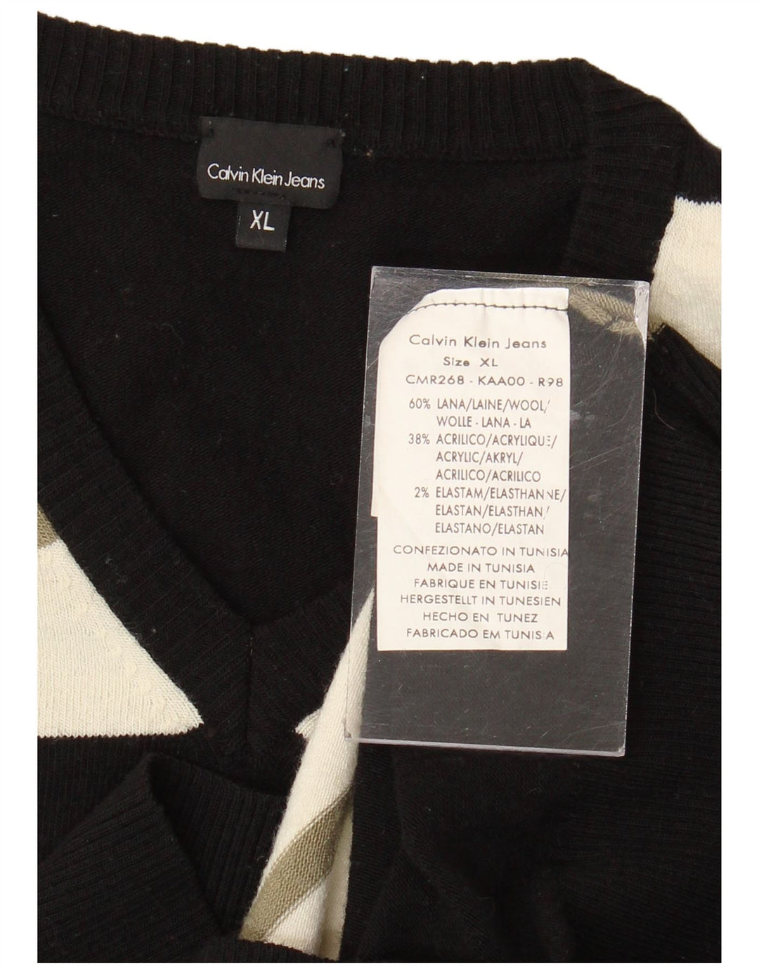 Calvin Klein Jeans Dame V-hals trøje Sweater Lille sort stribet uld