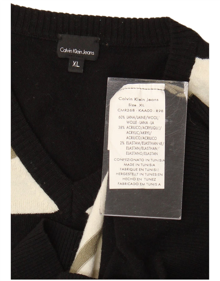 Calvin Klein Jeans Dame V-hals trøje Sweater Lille sort stribet uld