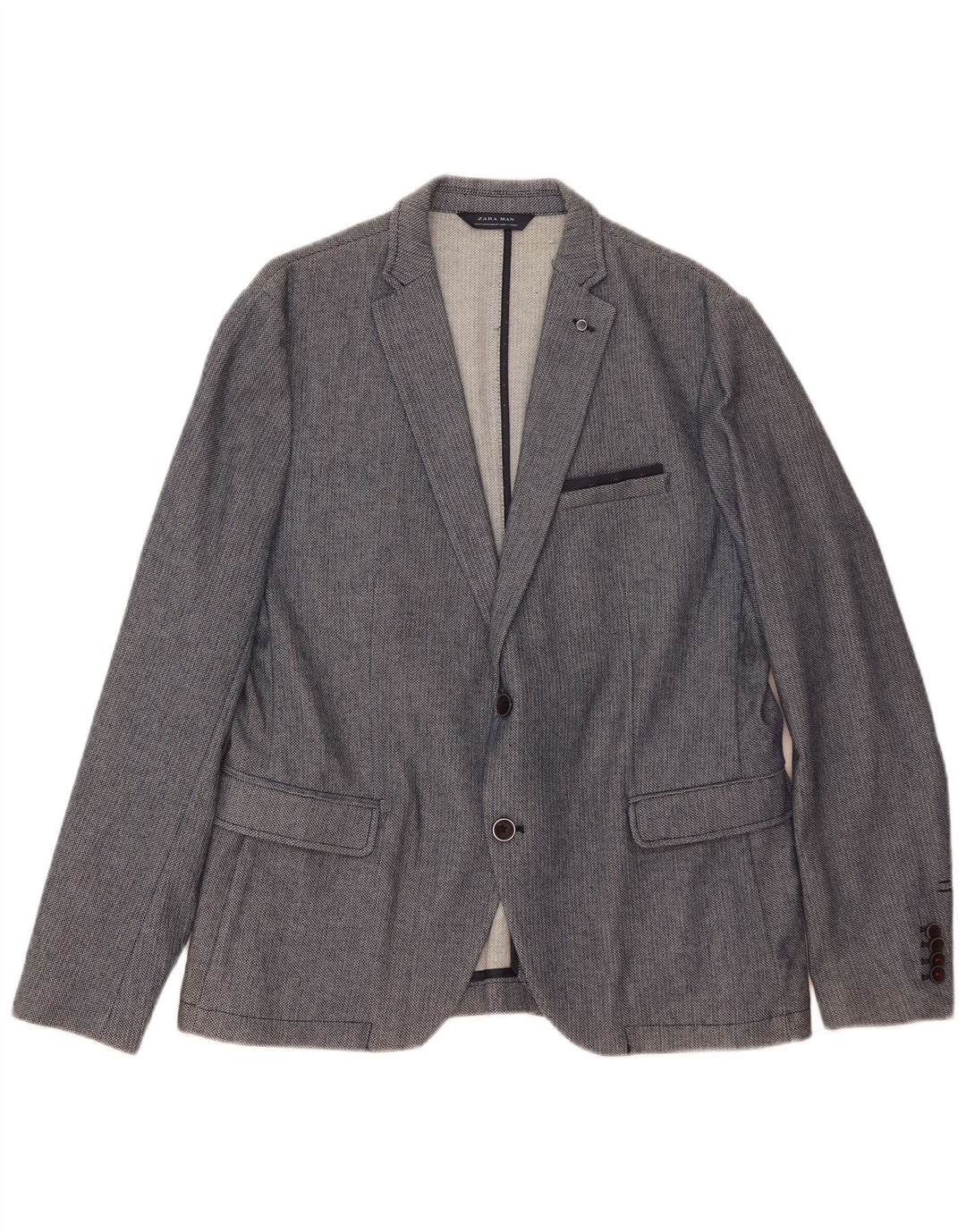 Zara Herre 2-knaps blazerjakke EU 54 XL Blå Geometrisk Polyester