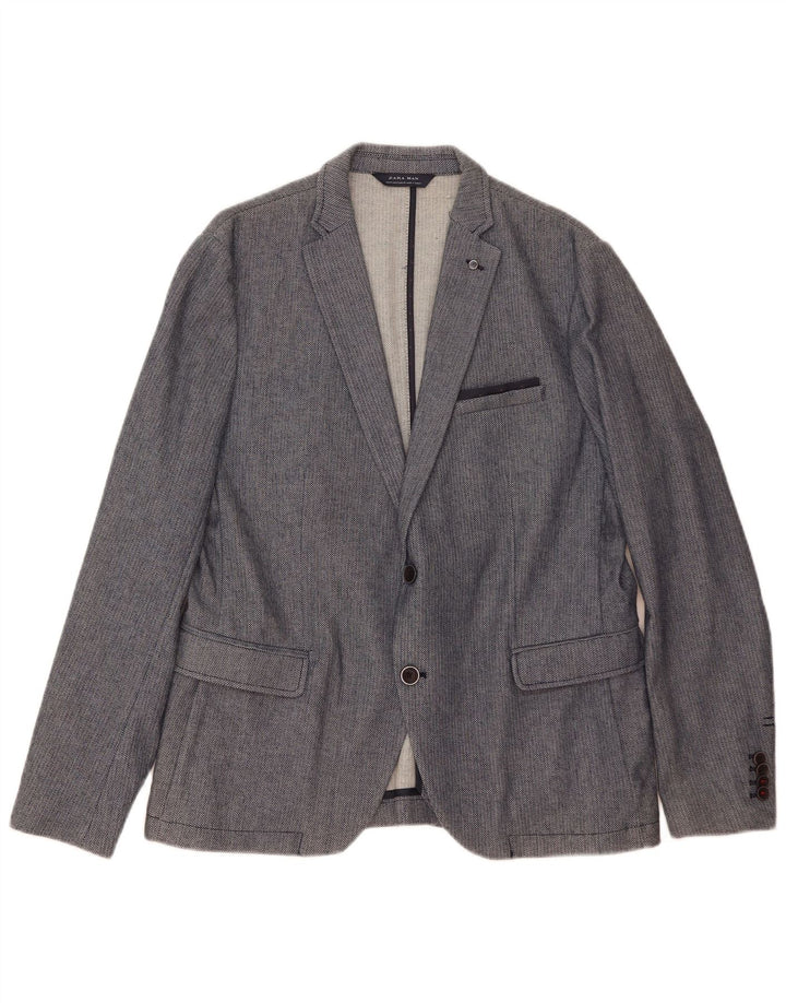 Zara Herre 2-knaps blazerjakke EU 54 XL Blå Geometrisk Polyester