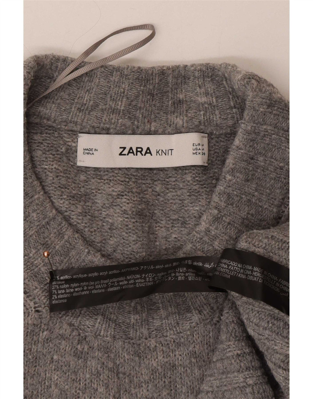 Zara Dame Oversized Crew Neck Jumper Sweater UK 14 Medium Grå Akryl