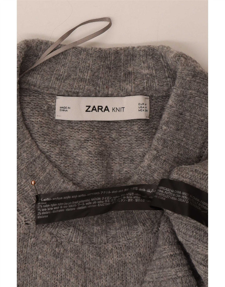 Zara Dame Oversized Crew Neck Jumper Sweater UK 14 Medium Grå Akryl