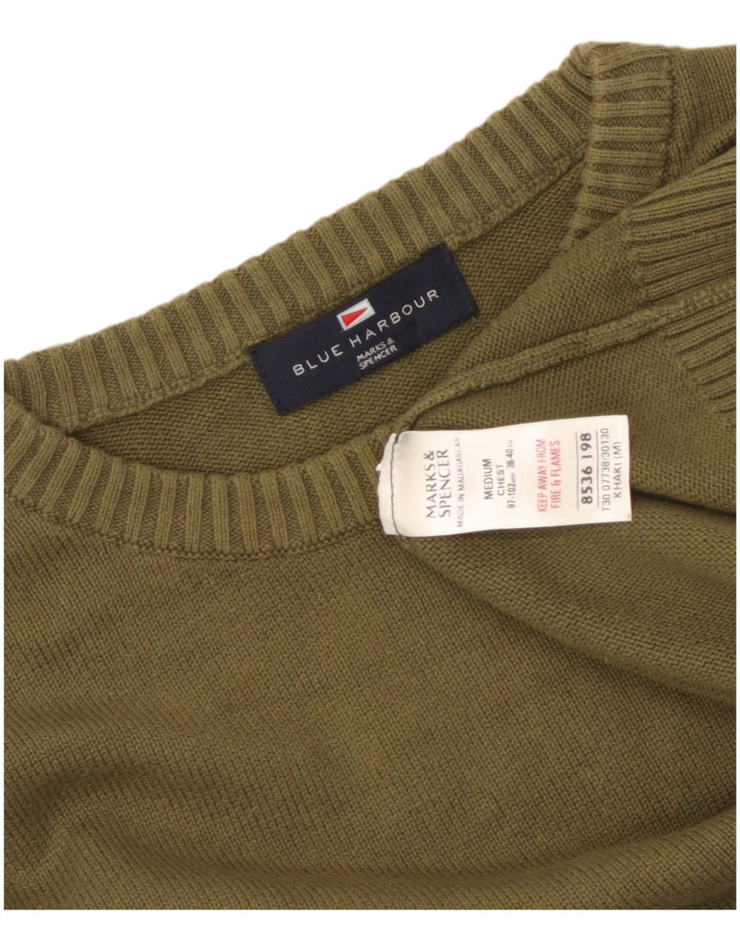 Marks & Spencer Herre Blue Harbor Crew Neck Jumper Sweater Medium Khaki