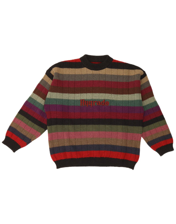 Vintage Herre grafisk rund hals sweater medium flerfarvet stribet