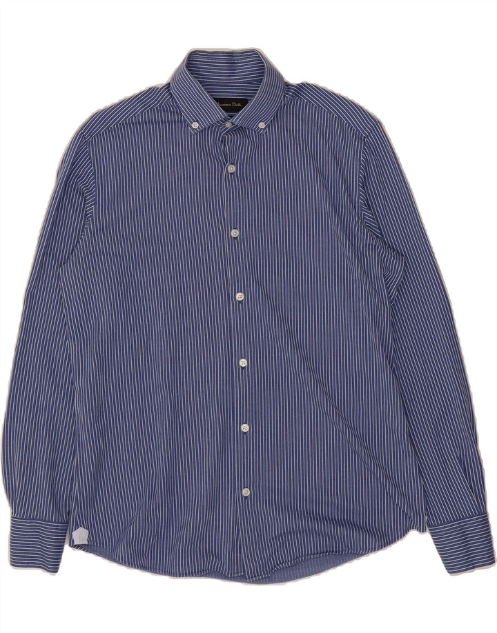 MASSIMO DUTTI Mens Shirt Medium Navy Blue Striped Cotton Vintage Massimo Dutti and Second-Hand Massimo Dutti from Messina Hembry 
