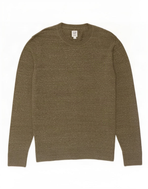 Gap Herre Crew Neck Jumper Sweater Medium Khaki Flecked
