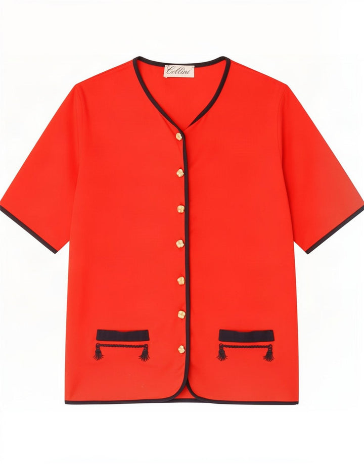 Cellini Kortærmet skjortebluse til kvinder IT 42 Medium Rød Colourblock