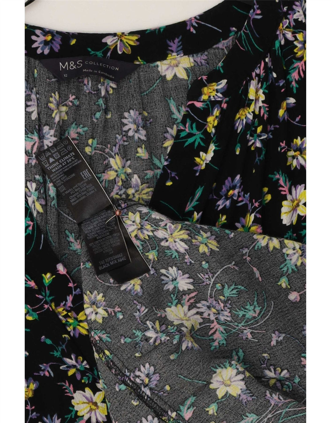 Marks & Spencer Dame Maxi Dress UK 12 Medium Black Floral Viscose