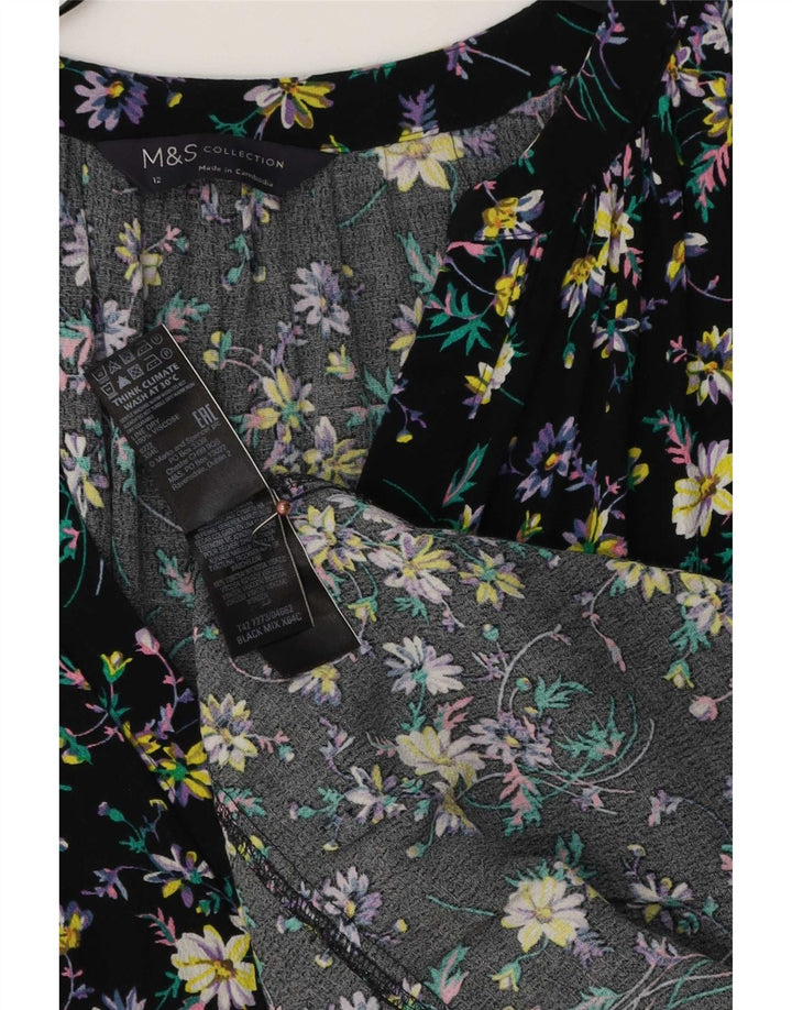 Marks & Spencer Dame Maxi Dress UK 12 Medium Black Floral Viscose