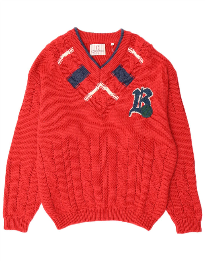 Consenso Herre grafisk V-hals sweater Medium Rød Colourblock Uld