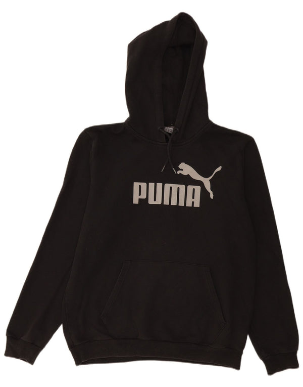 PUMA Womens Graphic Hoodie Jumper UK 14 Medium Black Cotton