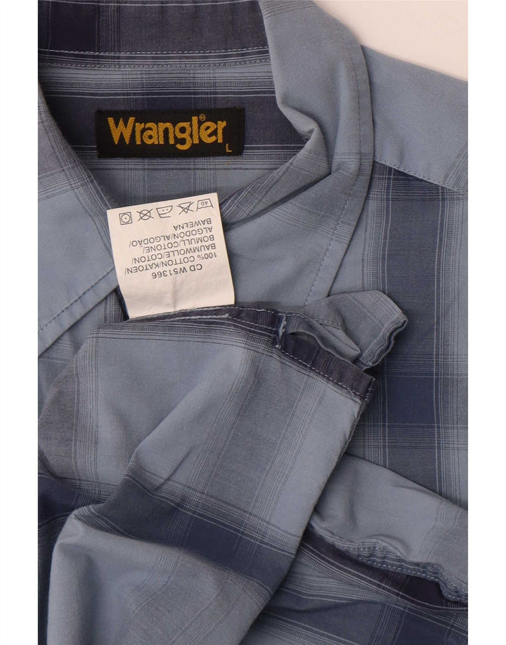 Wrangler kortærmet herreskjorte stor blå ternet bomuld