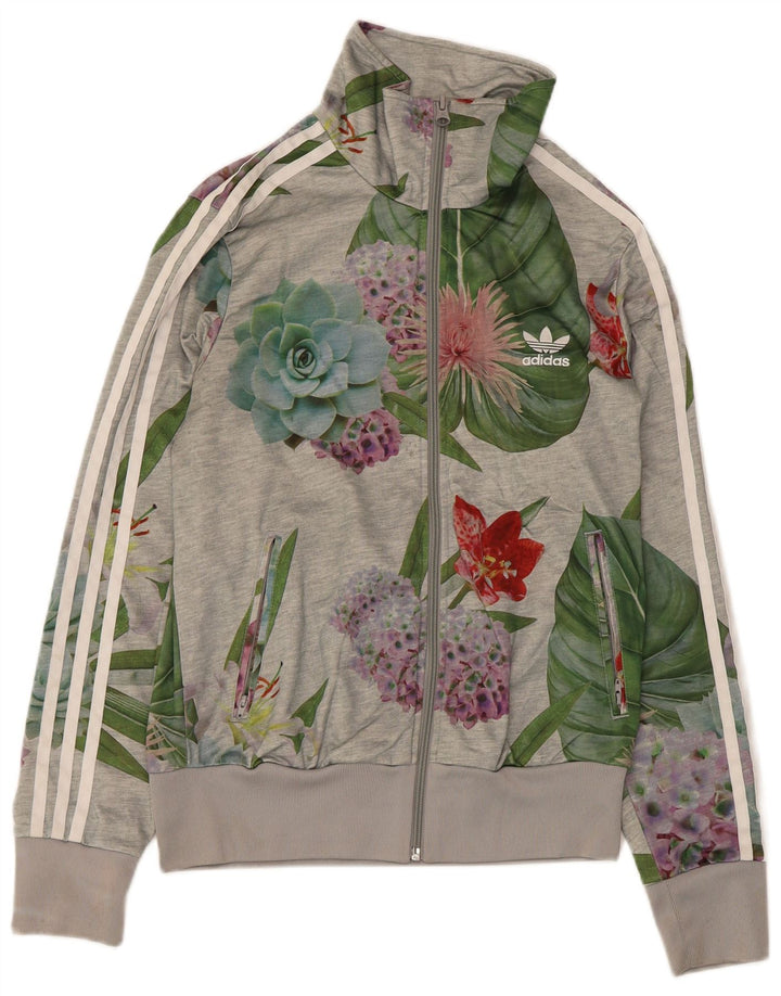 Adidas Dame Grafisk Træningsdragt Topjakke UK 14 Medium Grey Floral