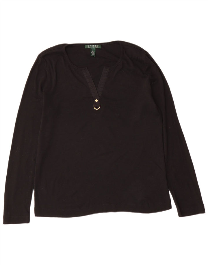 RALPH LAUREN Dame Top Langærmet UK 16 Stor Sort Bomuld