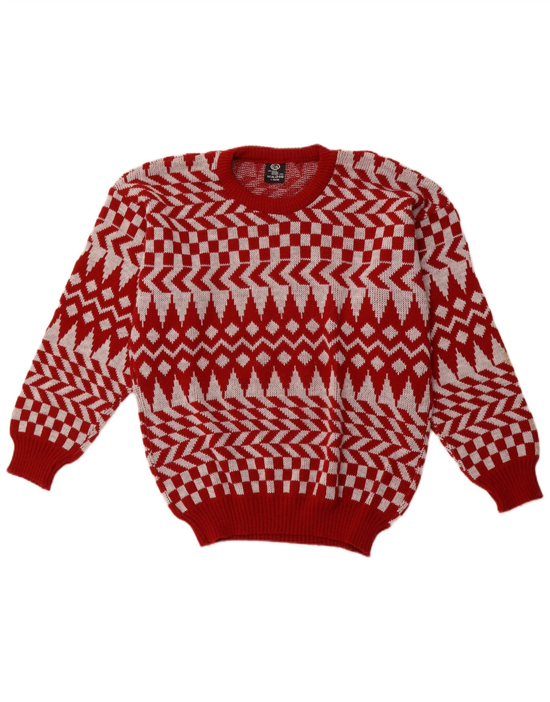 C & A herre rund hals sweater stor rød geometrisk akryl
