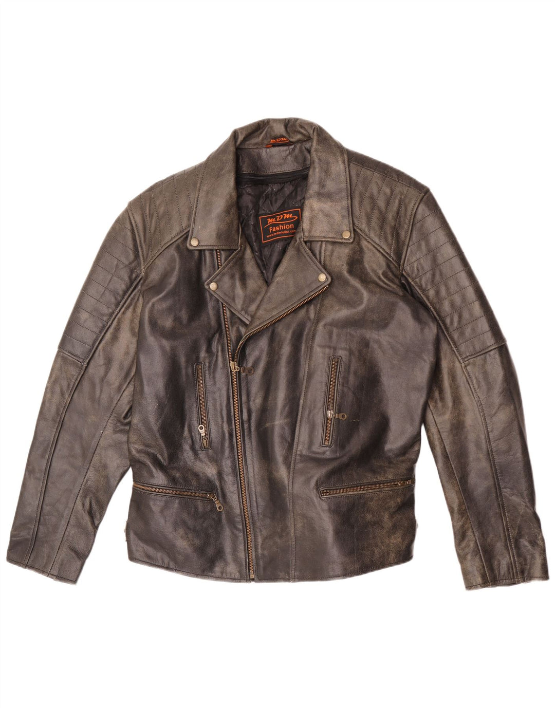 MDM Herre Læder Biker Jacket UK 42 XL Grå Læder