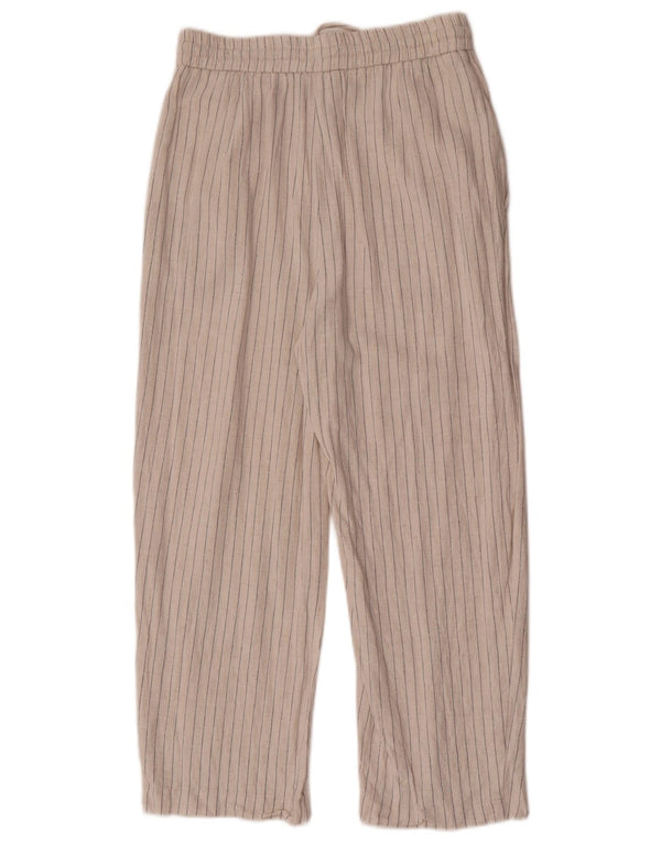 Zara Womens Straight Cropped Trousers Small W26 L23 White Pinstripe
