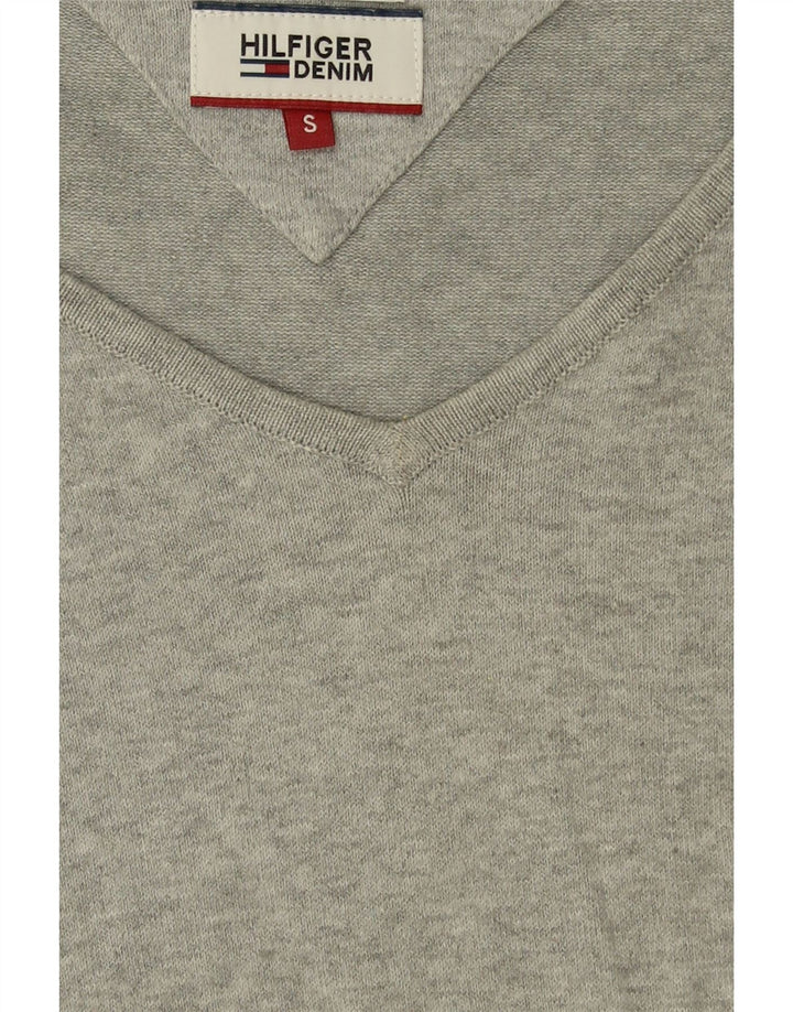 TOMMY HILFIGER Mens V-Neck Jumper Sweater Small Grey Cotton Vintage Tommy Hilfiger and Second-Hand Tommy Hilfiger from Messina Hembry 