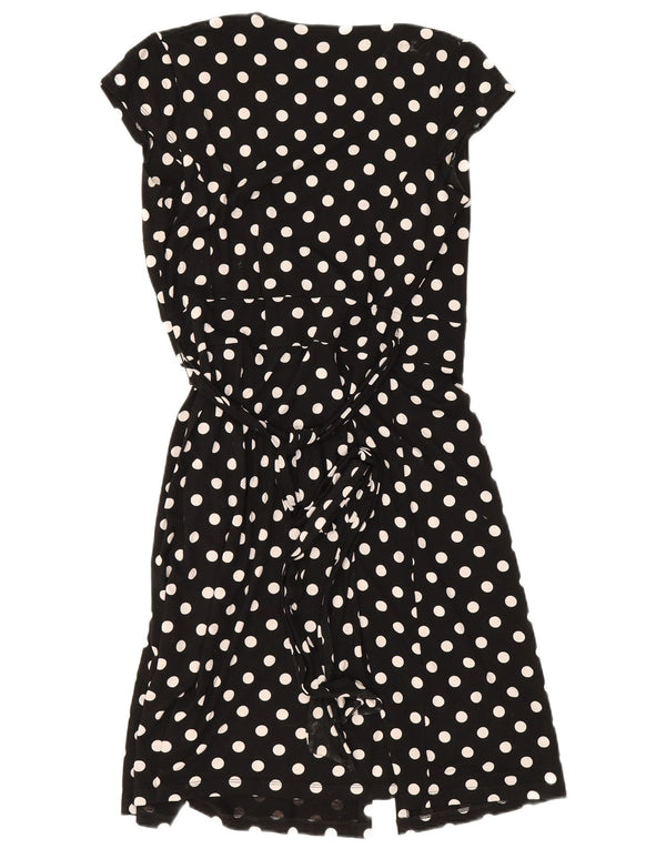 Hobbs Womens Sleeveless Wrap Dress UK 10 Small Black Polka Dot Viscose
