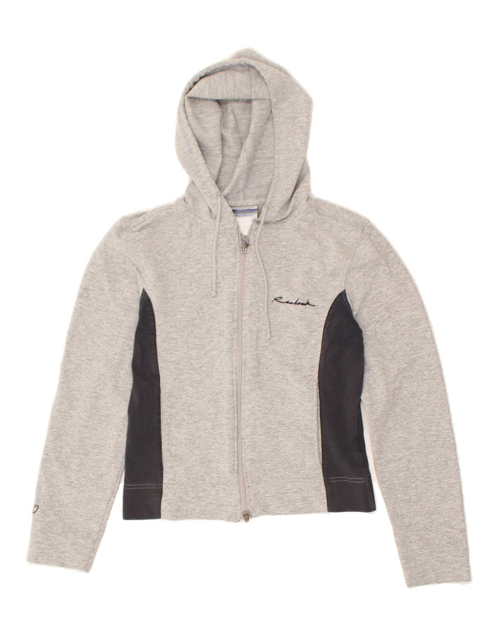 REEBOK Girls Zip Hoodie Sweater 13-14 Years Medium Grey Colourblock Cotton | Vintage Reebok | Thrift | Second-Hand Reebok | Used Clothing | Messina Hembry 