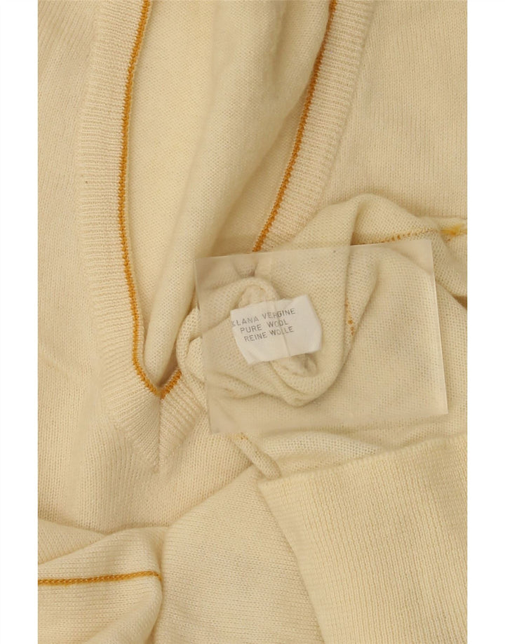 Vintage Herre V-hals sweater Medium Off White Stribet uld