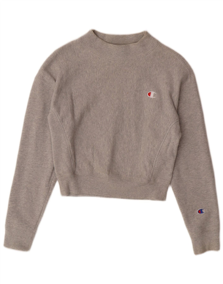 Champion Womens Reverse Weave Crop Sweatshirt Jumper UK 6 XS Grå Bomuld