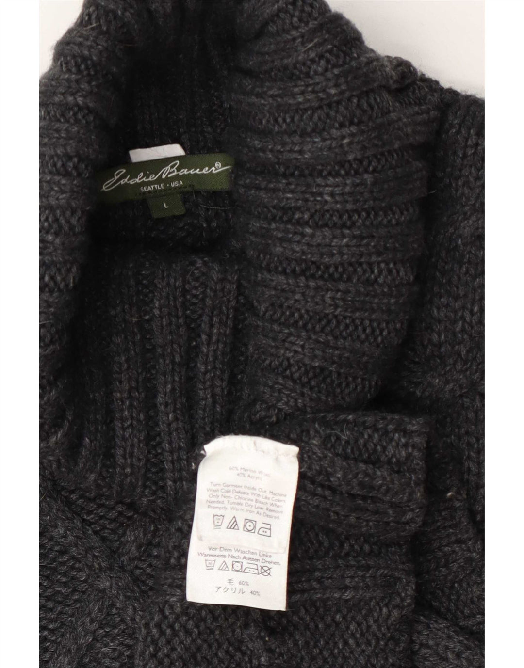 Eddie Bauer Dame Rullehals Sweater UK 16 Stor Grå Uld