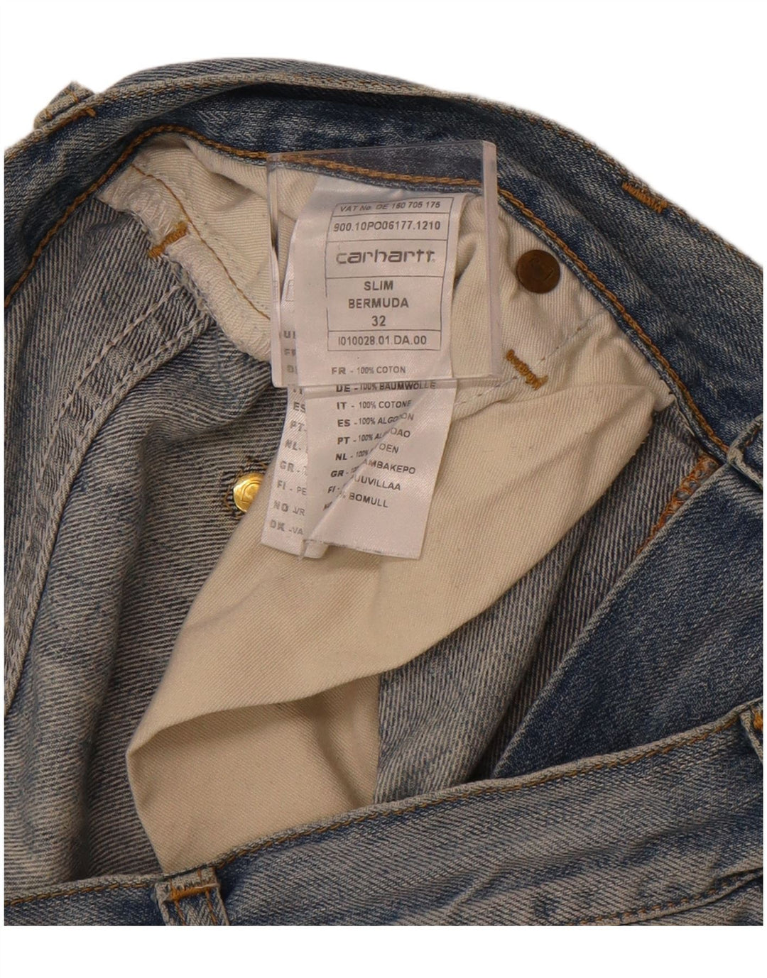 CARHARTT Mens Slim Denim Bermuda Shorts W32 Medium  Blue Cotton