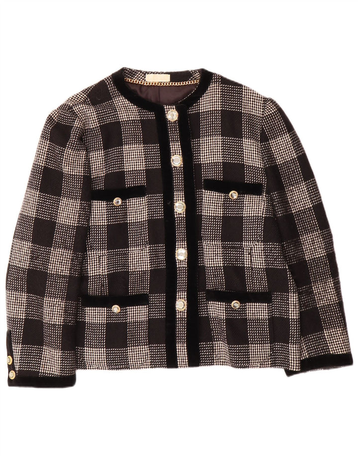 Vintage dame 5-knaps blazerjakke UK 14 Medium Black Houndstooth